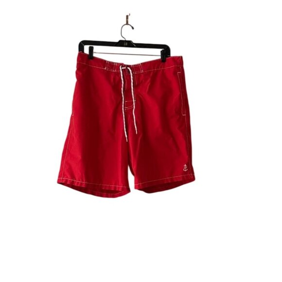 Joe Fresh Red Mens Swim Shorts L Drawstring Elastic Waist Anchor Logo - Picture 7 of 8